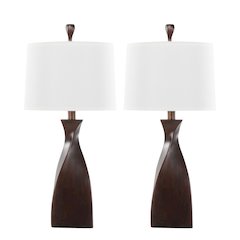 Copper Bronze Polyresin, Natural Linen Curvo 30" Polyresin Table Lamp - Set of 2