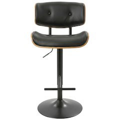 Mid-Century Modern Adjustable Barstool in Walnut with Black Faux Leather