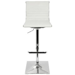Adjustable Barstool with Swivel in White Faux Leather for Kitchen & Bar