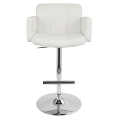 White Faux Leather Swivel Bar Stools with Adjustable Height and Metal Frame