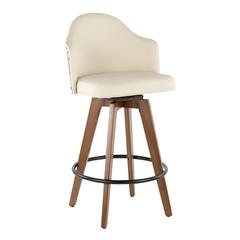 Walnut Bamboo, Cream PU, Black Metal, Brass Metal Ahoy Counter Stool