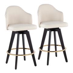 Black Wood, Gold Metal, Cream Fabric Ahoy 26" Counter Stool - Set of 2
