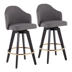 Black Wood, Gold Metal, Grey Fabric Ahoy 26" Counter Stool - Set of 2