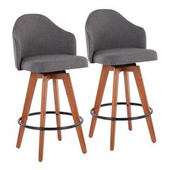 Walnut Bamboo, Grey Fabric, Black Metal Ahoy Counter Stool - Set of 2