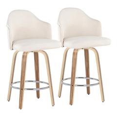 Zebra Wood, Chrome, Cream Fabric Ahoy Counter Stool - Set of 2
