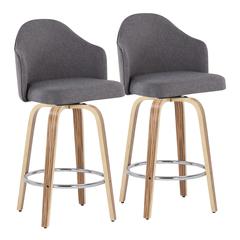 Zebra Wood, Chrome, Grey Fabric Ahoy Counter Stool - Set of 2