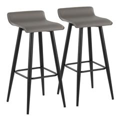 Black Steel, Grey PVC Ale Fixed-Height Bar Stool - Set of 2