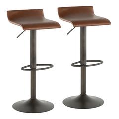 Antique Metal, Brown PU Ale Barstool - Set of 2
