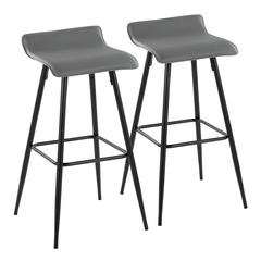 Black Steel, Grey PU Ale Fixed-Height Bar Stool - Set of 2
