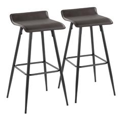Black Steel, Espresso PU Ale Fixed-Height Bar Stool - Set of 2