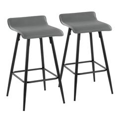 Black Steel, Grey PU Ale Fixed Height Counter Stool - Set of 2