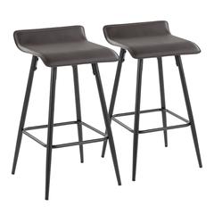 Black Steel, Espresso PU Ale Fixed Height Counter Stool - Set of 2