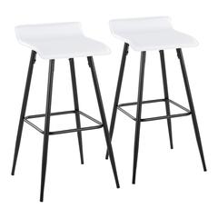 Black Steel, White PU Ale Fixed-Height Bar Stool - Set of 2