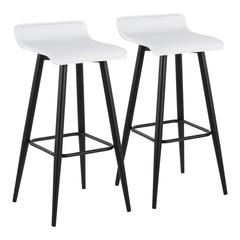 Black Steel, White PVC Ale Fixed-Height Bar Stool - Set of 2
