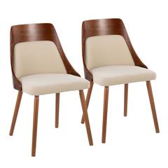 Walnut Wood, Cream Fabric Anabelle Chair (Set of 2)