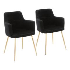 Gold Metal, Black Velvet Andrew Chair - Set of 2