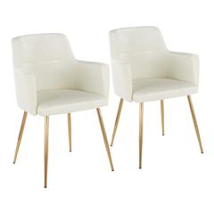 Gold Metal, Cream Velvet Andrew Chair - Set of 2