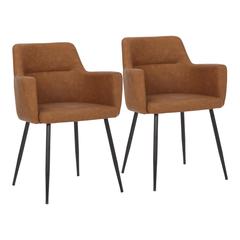 Black Steel, Camel PU Andrew Chair - Set of 2