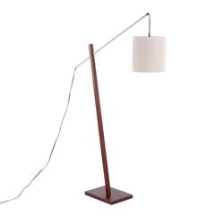 Walnut Wood, Satin Nickel, Grey Fabric Arturo Floor Lamp