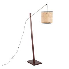 Walnut Wood, Satin Nickel, Rattan Arturo Floor Lamp