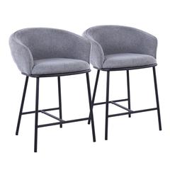 Black Steel, Grey Fabric Ashland Counter Stool - Set of 2