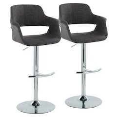 Chrome Metal, Charcoal Fabric Vintage Flair Adjustable Barstool - Set of 2