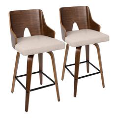 Walnut Wood, Beige Fabric, Black Metal Ariana Counter Stool - Set of 2