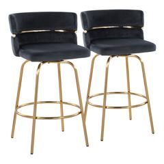 Gold Metal, Black Velvet Cinch Claire 26" Fixed-Height Counter Stool - Set of 2