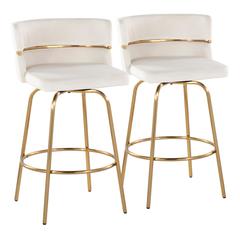 Gold Metal, Cream Velvet Cinch Claire 26" Fixed-Height Counter Stool - Set of 2