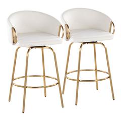 Gold Metal, Cream Velvet Claire 26" Fixed-Height Counter Stool - Set of 2