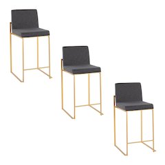 Fuji High Back 26" Fixed-Height Counter Stool - Set of 3 in Gold Steel