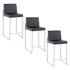 Fuji High Back 26" Fixed-Height Counter Stool - Set of 3