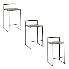 Fuji Stacker 26" Fixed-Height Counter Stool - Set of 3 in Black Metal