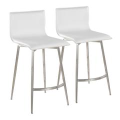 Silver Mara Upholstered 26" Fixed-Height Counter Stool - Set of 2