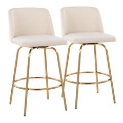 Cream Noise Fabric, Gold Metal Toriano 26" Fixed-Height Counter Stool - Set of 2