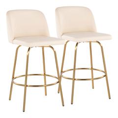 Cream PU, Gold Metal Toriano 26" Fixed-Height Counter Stool - Set of 2