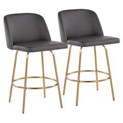 Grey PU, Gold Metal Toriano 26" Fixed-Height Counter Stool - Set of 2