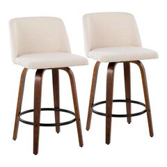 Walnut Wood, Cream Noise Fabric, Chrome Toriano Counter Stool - Set of 2