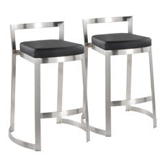 Stainless Steel, Black PU Fuji DLX Counter Stool - Set of 2