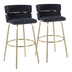 Gold Metal, Black Velvet Cinch Claire 30" Fixed-Height Barstool - Set of 2