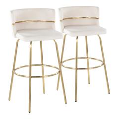 Gold Metal, Cream Velvet Cinch Claire 30" Fixed-Height Barstool - Set of 2