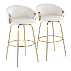 Gold Metal, Cream Velvet Claire 30" Fixed-Height Barstool - Set of 2