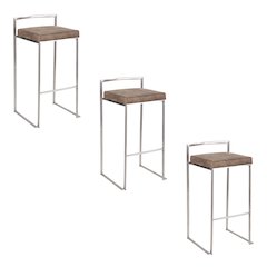 Fuji Stacker 30" Fixed-Height Barstool - Set of 3 in Stainless Steel