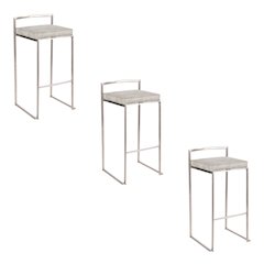 Fuji Stacker 30" Fixed-Height Barstool - Set of 3 in Stainless Steel