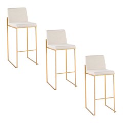 Fuji High Back 30" Fixed-Height Barstool - Set of 3 in Gold Steel