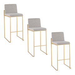 Fuji High Back 30" Fixed-Height Barstool - Set of 3 in Gold Steel