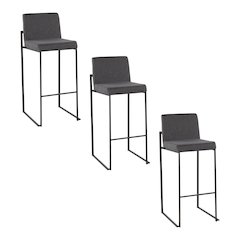Fuji High Back 30" Fixed-Height Barstool - Set of 3 in Black Steel