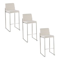 Fuji High Back 30" Fixed-Height Barstool - Set of 3 in Stainless Steel