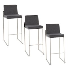 Fuji High Back 30" Fixed-Height Barstool - Set of 3