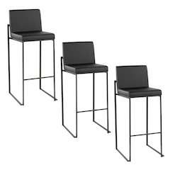 Fuji High Back 30" Fixed-Height Barstool - Set of 3